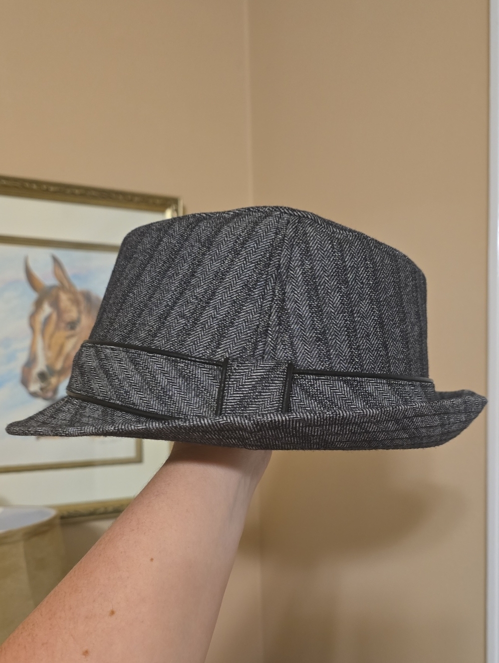 Scala Men's Herringbone Fedora Hat - Black & Gray